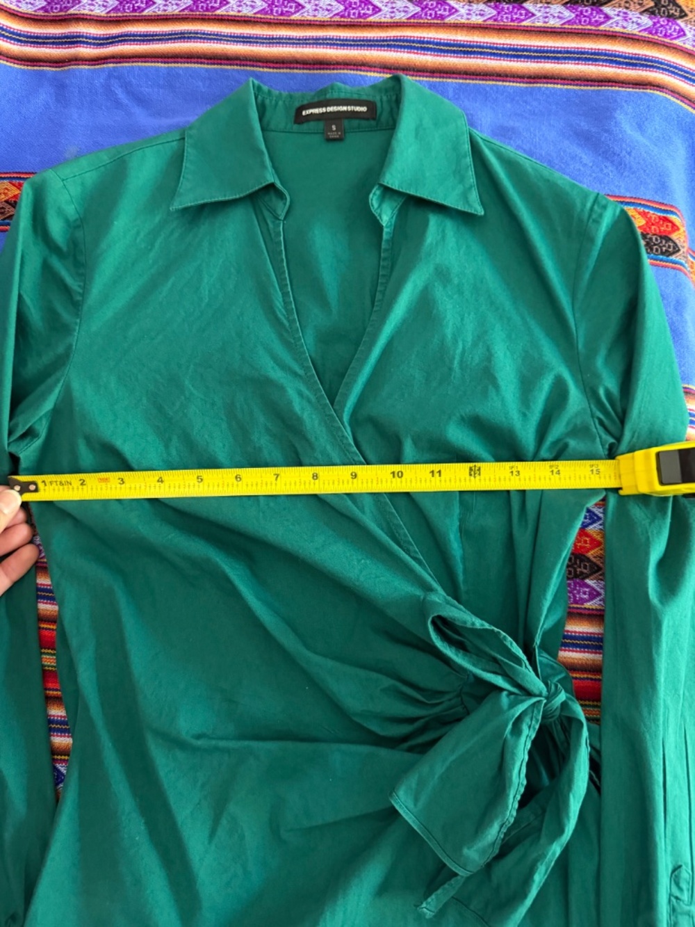EXPRESS Design Studio teal wrap long-sleeved blouse - size small - Picture 2 of 7